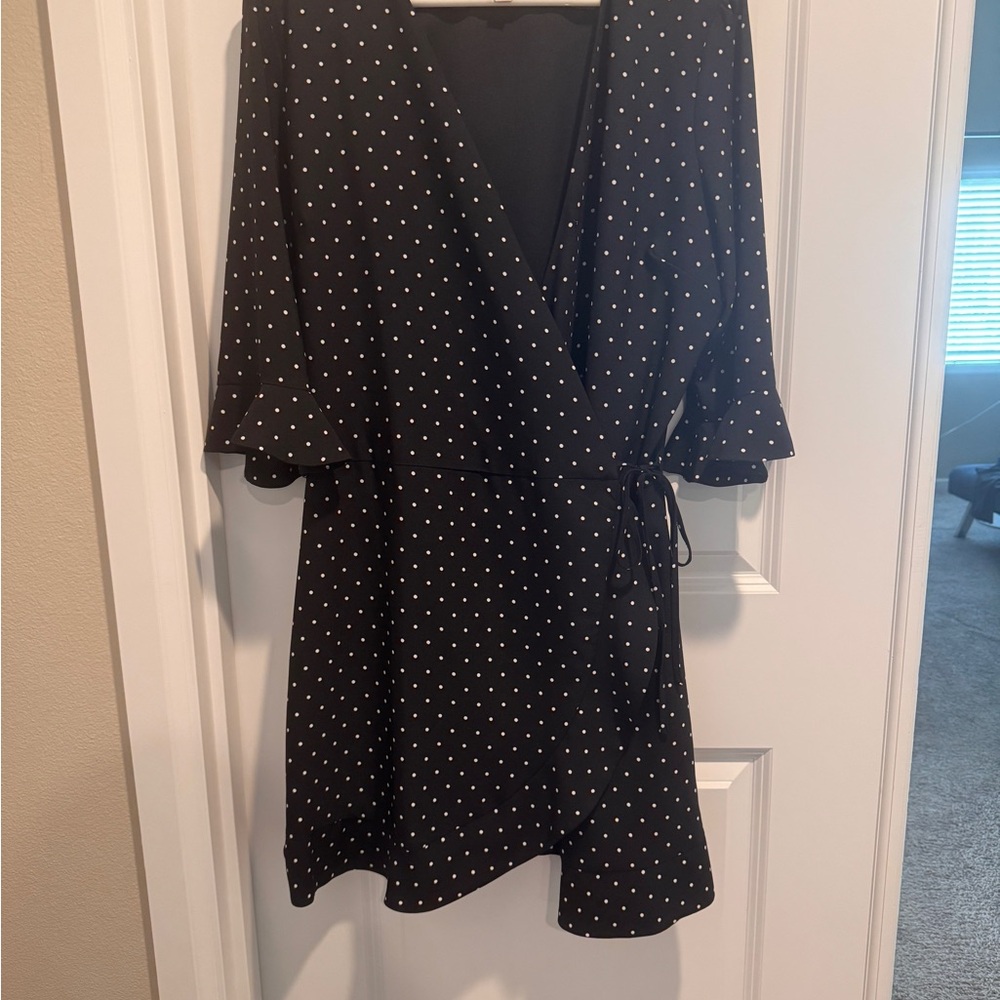 LOFT Black and White Polka Dot Long Sleeve Dress